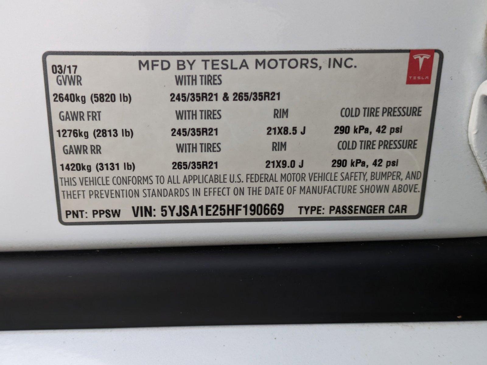 2017 Tesla Model S Vehicle Photo in TIMONIUM, MD 21093-2300