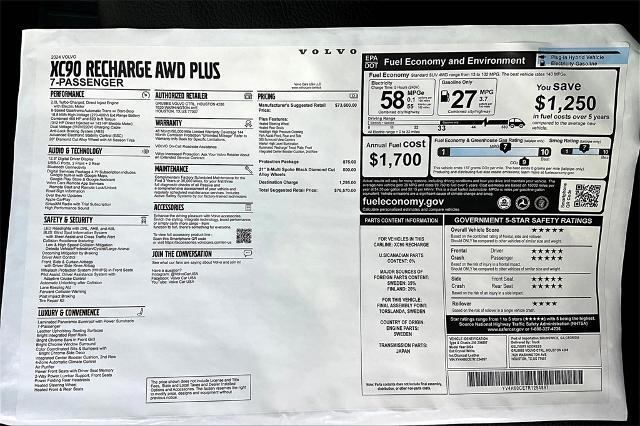 2024 Volvo XC90 Recharge Plug-In Hybrid Vehicle Photo in Houston, TX 77007