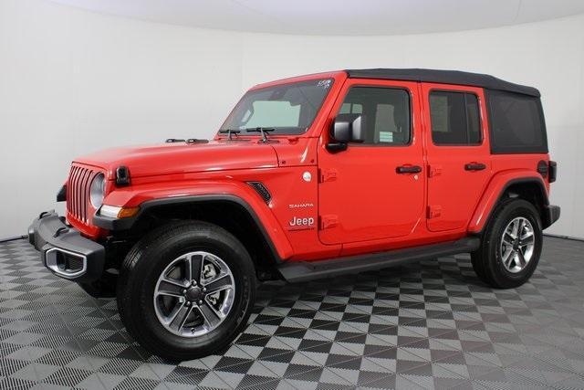 Used 2023 Jeep Wrangler 4-Door Sahara with VIN 1C4HJXEGXPW515836 for sale in Aurora, MO