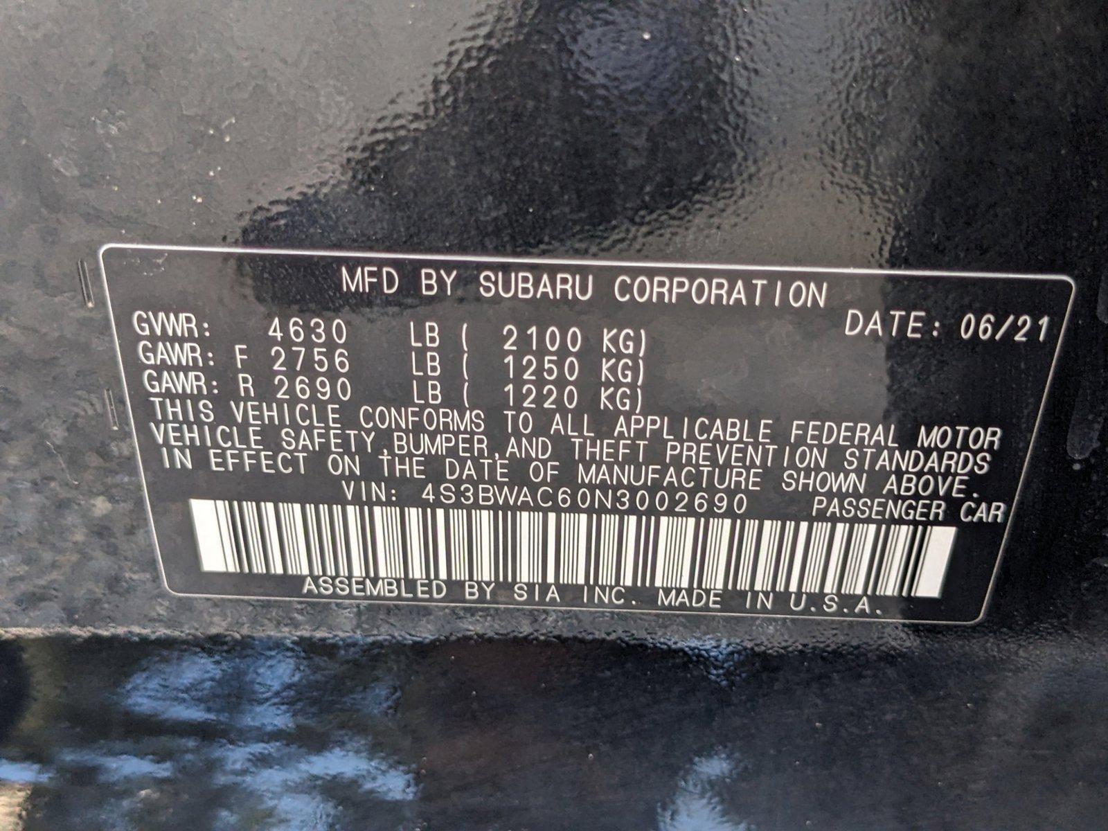 2022 Subaru Legacy Vehicle Photo in GREENACRES, FL 33463-3207