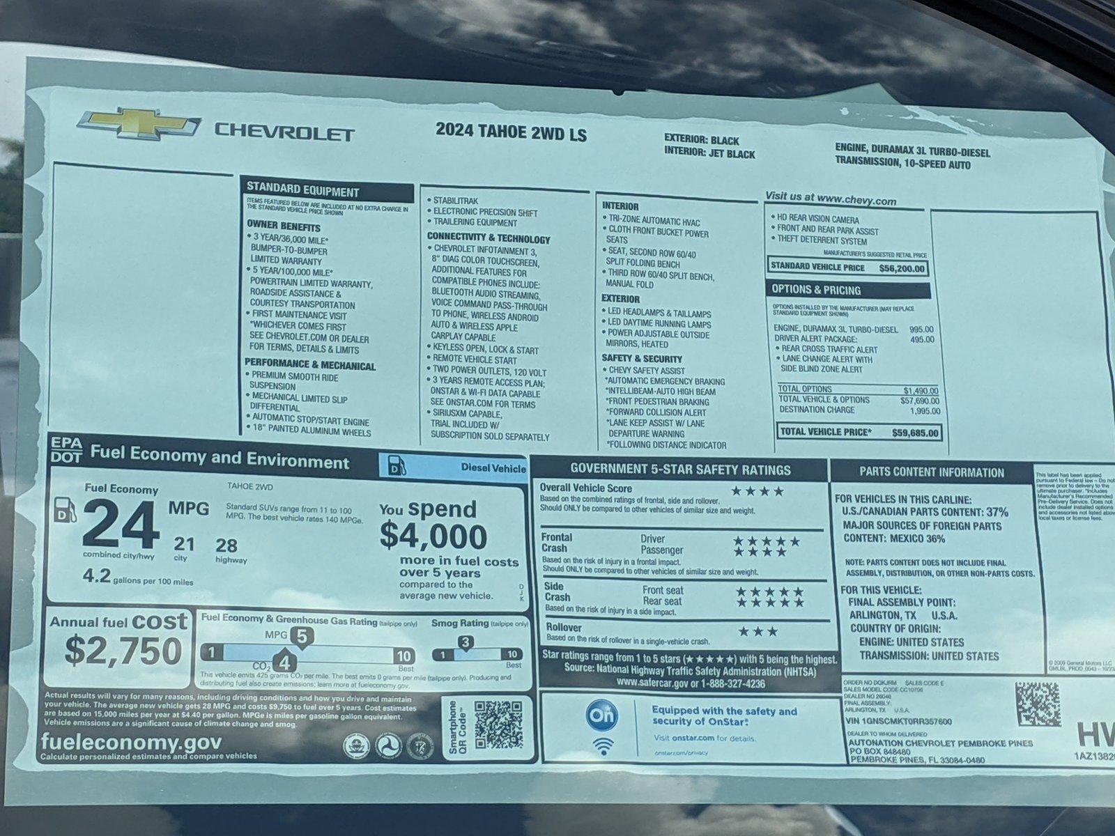 2024 Chevrolet Tahoe Vehicle Photo in PEMBROKE PINES, FL 33024-6534