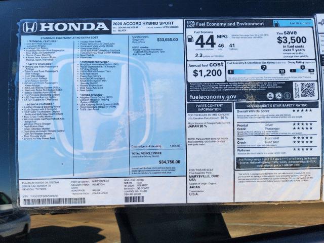 2025 Honda Accord Hybrid Vehicle Photo in Denison, TX 75020