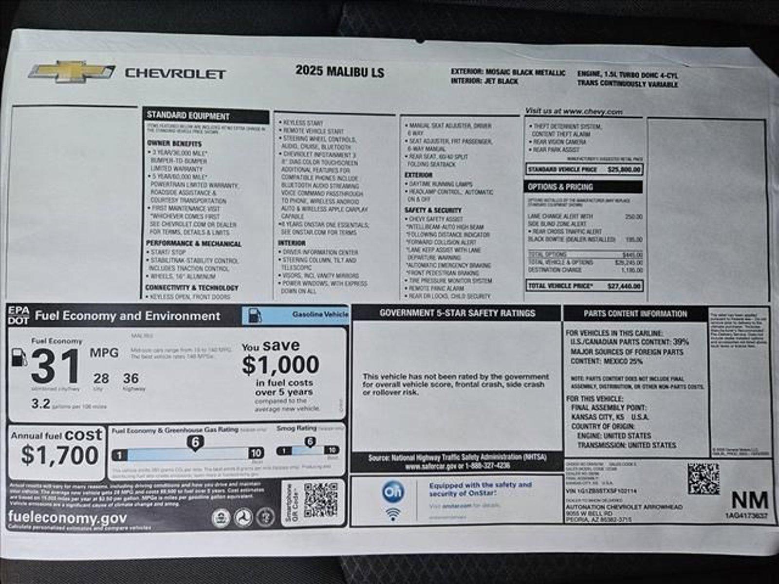 2025 Chevrolet Malibu Vehicle Photo in PEORIA, AZ 85382-3715