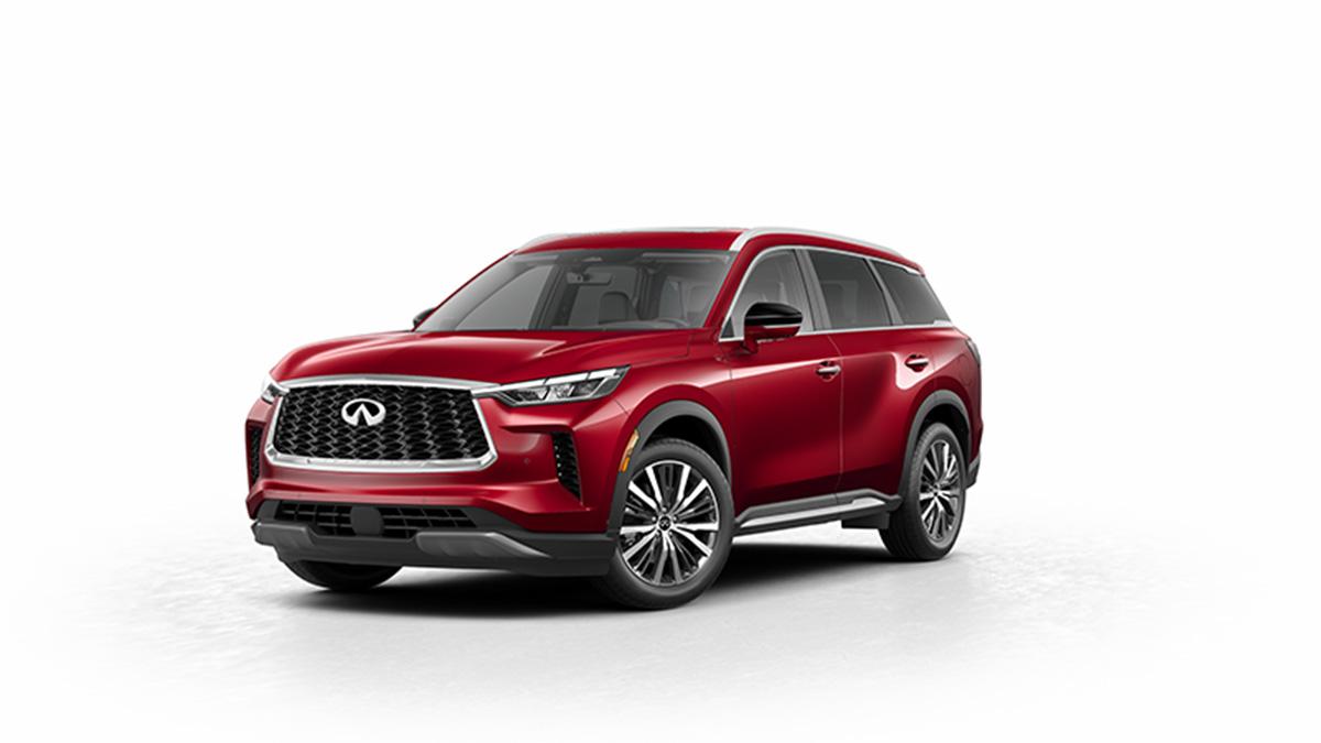 A 2024 INFINITI QX60 in Tampa FL dealer INFINITI OF TAMPA. Red SENSORY